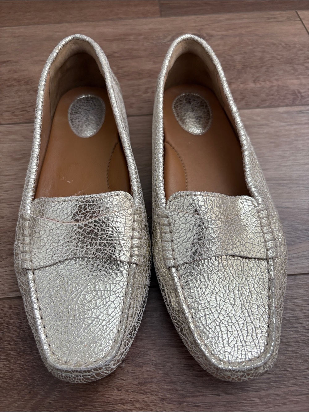 Clarks Artisan Metallic Arch Support Loafers Moccasins Crackle Leather Gold